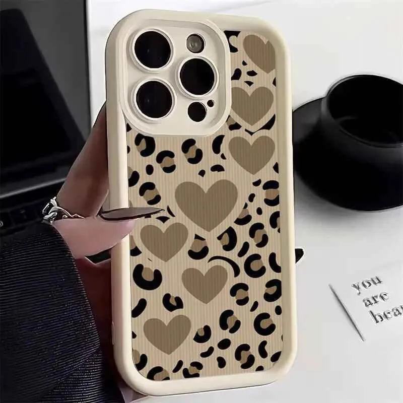 Cute Phone Cases For Galaxy S24, S23 Ultra 5G, S22 Plus, S21 FE, A15, A35, A55, A34, A54, A53, A33, and A52 - Heart Leopard Print - TSP223