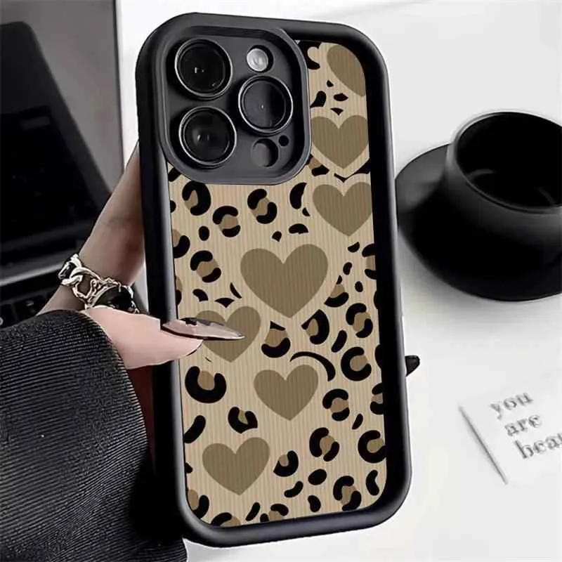 Cute Phone Cases For Galaxy S24, S23 Ultra 5G, S22 Plus, S21 FE, A15, A35, A55, A34, A54, A53, A33, and A52 - Heart Leopard Print - TSP223