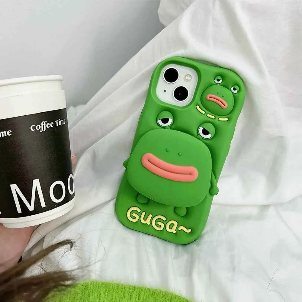 Cute Phone Cases For iPhone 11, 12, 13, 14, and 15 Pro Max - Funny 3D Big Mouth Frog - Hidden Holder - TSP273