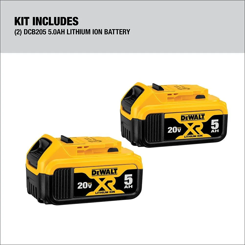 DEWALT 20V Max XR 20V Battery, 5.0-Ah, 2-Pack.