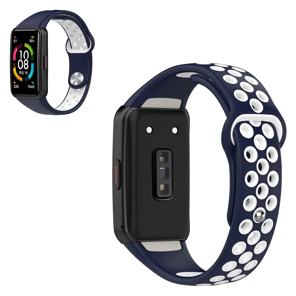 Dual color silicone watch strap for Honor Band 6 - Midnight Blue / White