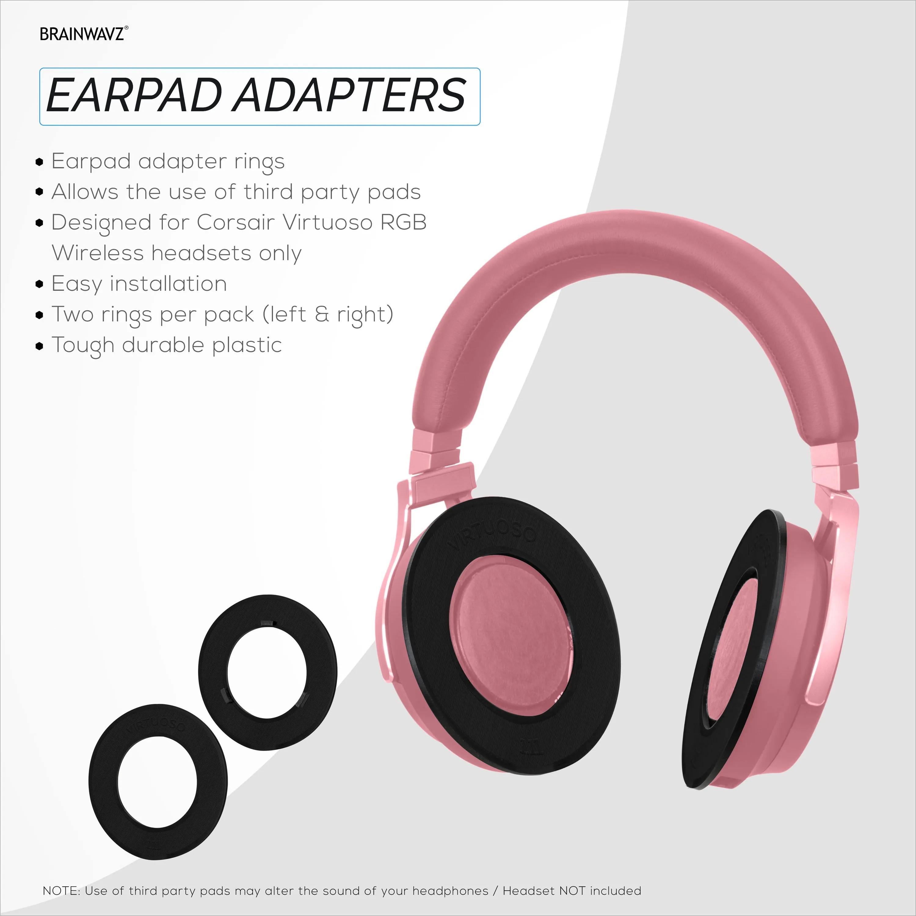 Earpad Adapter Ring For Corsair Virtuoso RGB Wireless Gaming Headset - For Use With Brainwavz Replacement Round 100mm Ear Pads