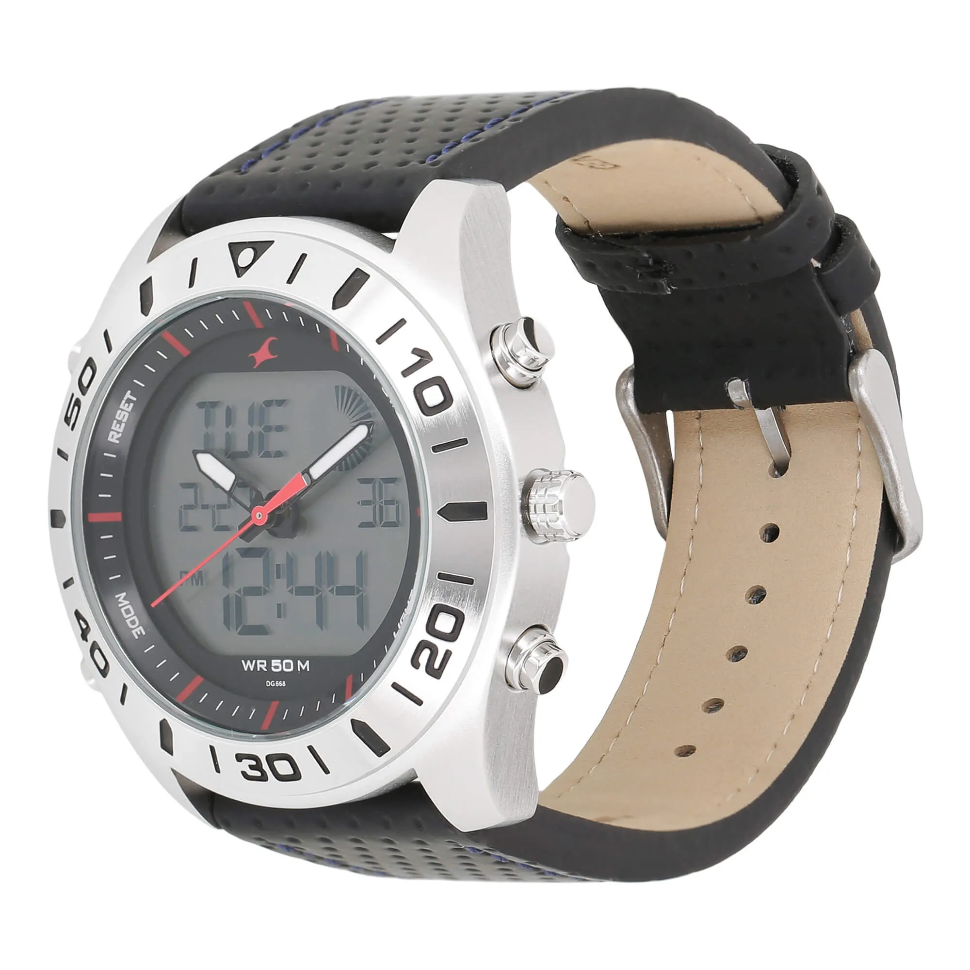 Fastrack, Men’s Analog-Digital Watch, White Digital Dial   Leather Strap, , 38034SL03