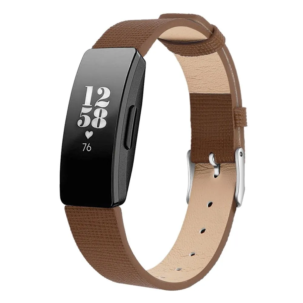 Fitbit Inspire / Inspire HR square pattern genuine leather watch strap - Brown / Size: S