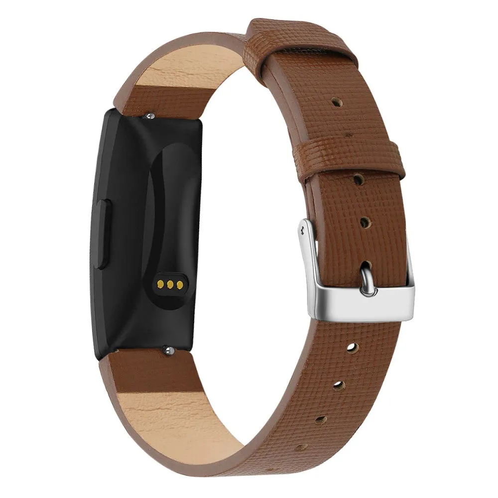 Fitbit Inspire / Inspire HR square pattern genuine leather watch strap - Brown / Size: S