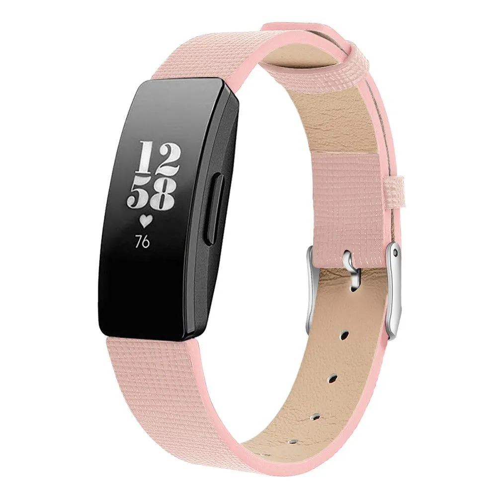 Fitbit Inspire / Inspire HR square pattern genuine leather watch strap - Pink / Size: L