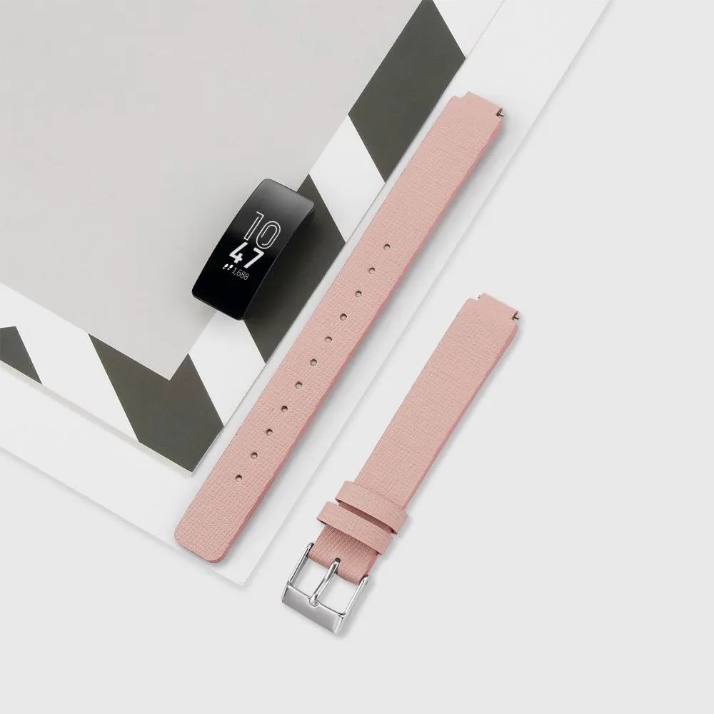 Fitbit Inspire / Inspire HR square pattern genuine leather watch strap - Pink / Size: L