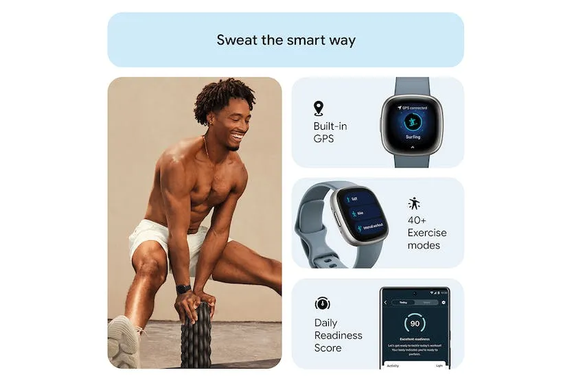 Fitbit Versa 4 Smartwatch Waterfall Blue & Platinum