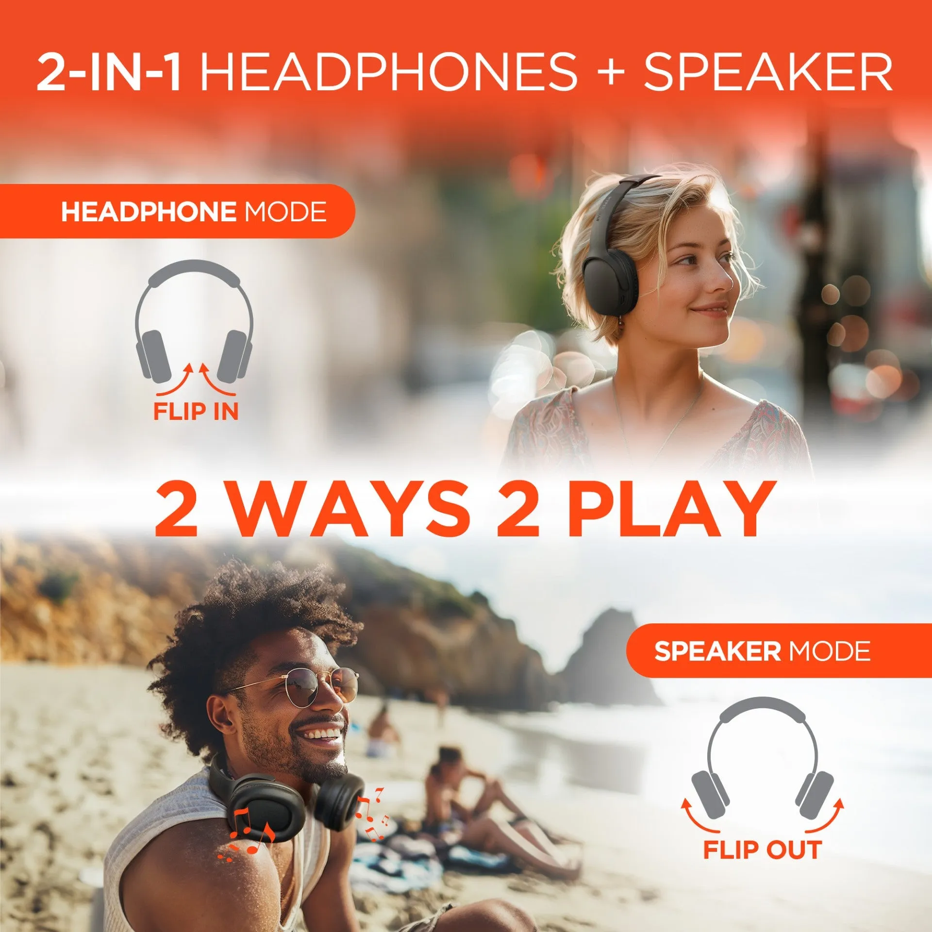 Flip 2-in-1 Wireless Headphones   Speaker | Black