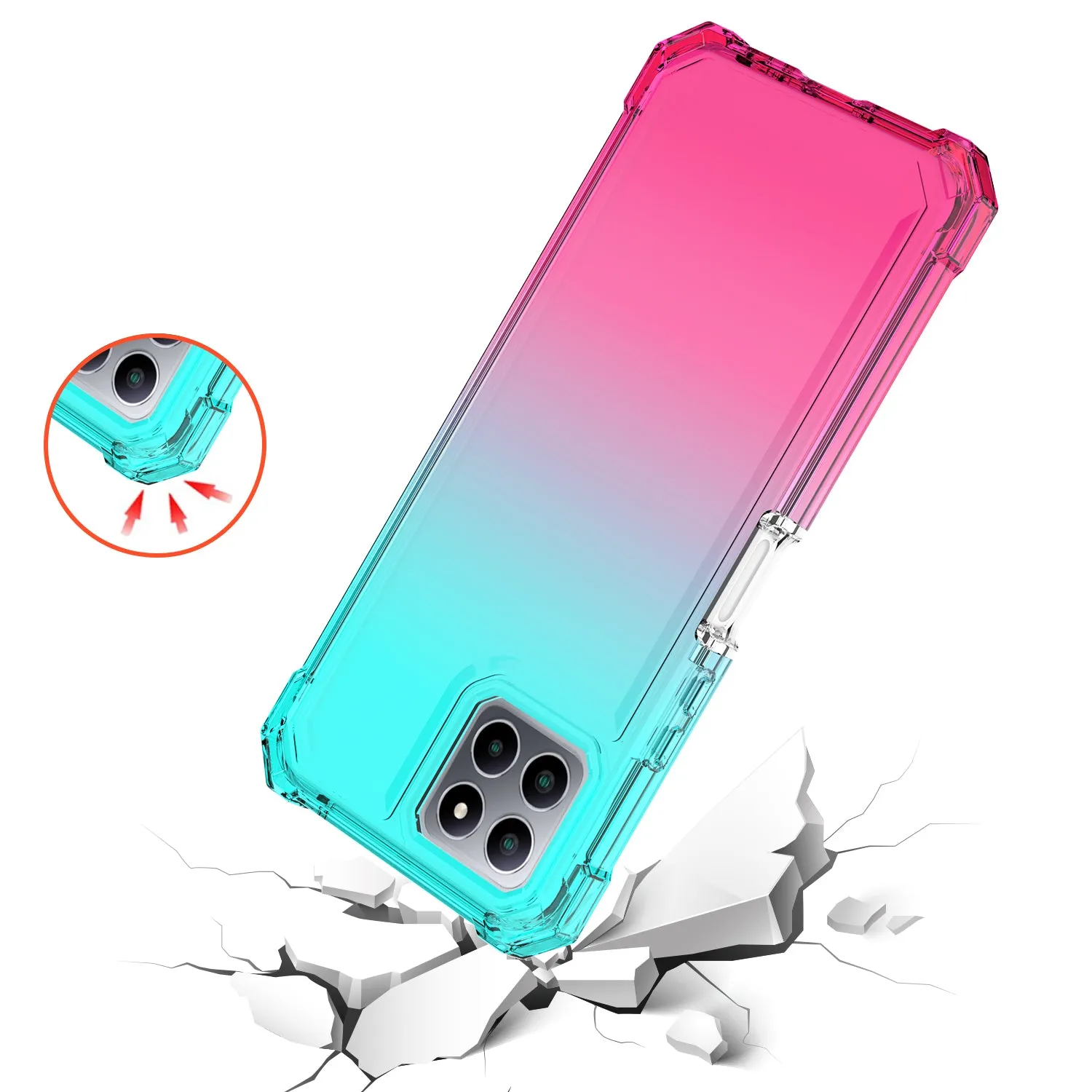 For Boost Celero 5g Plus Case with Temper Glass Screen Protector Full-Body Rugged Protection - Pink/Teal