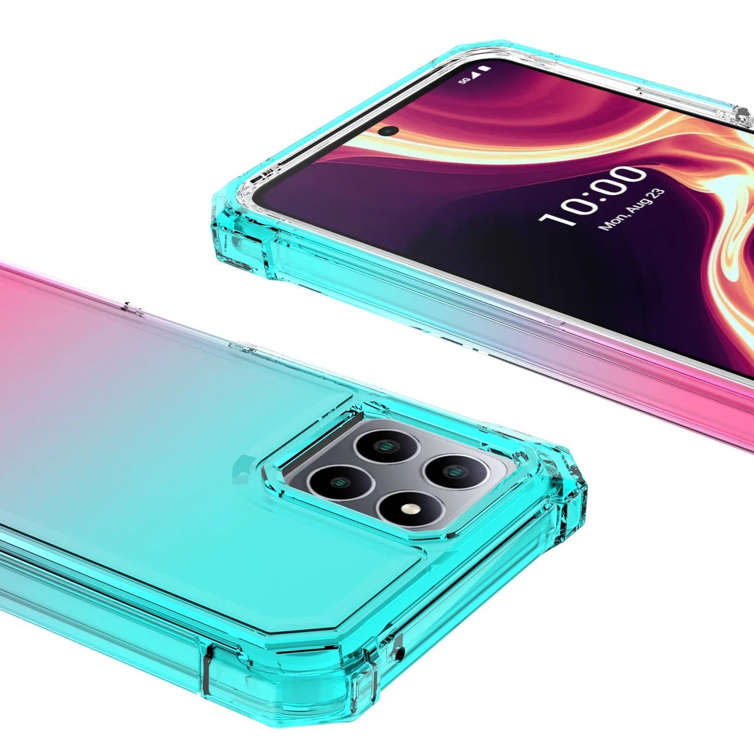 For Boost Celero 5g Plus Case with Temper Glass Screen Protector Full-Body Rugged Protection - Pink/Teal