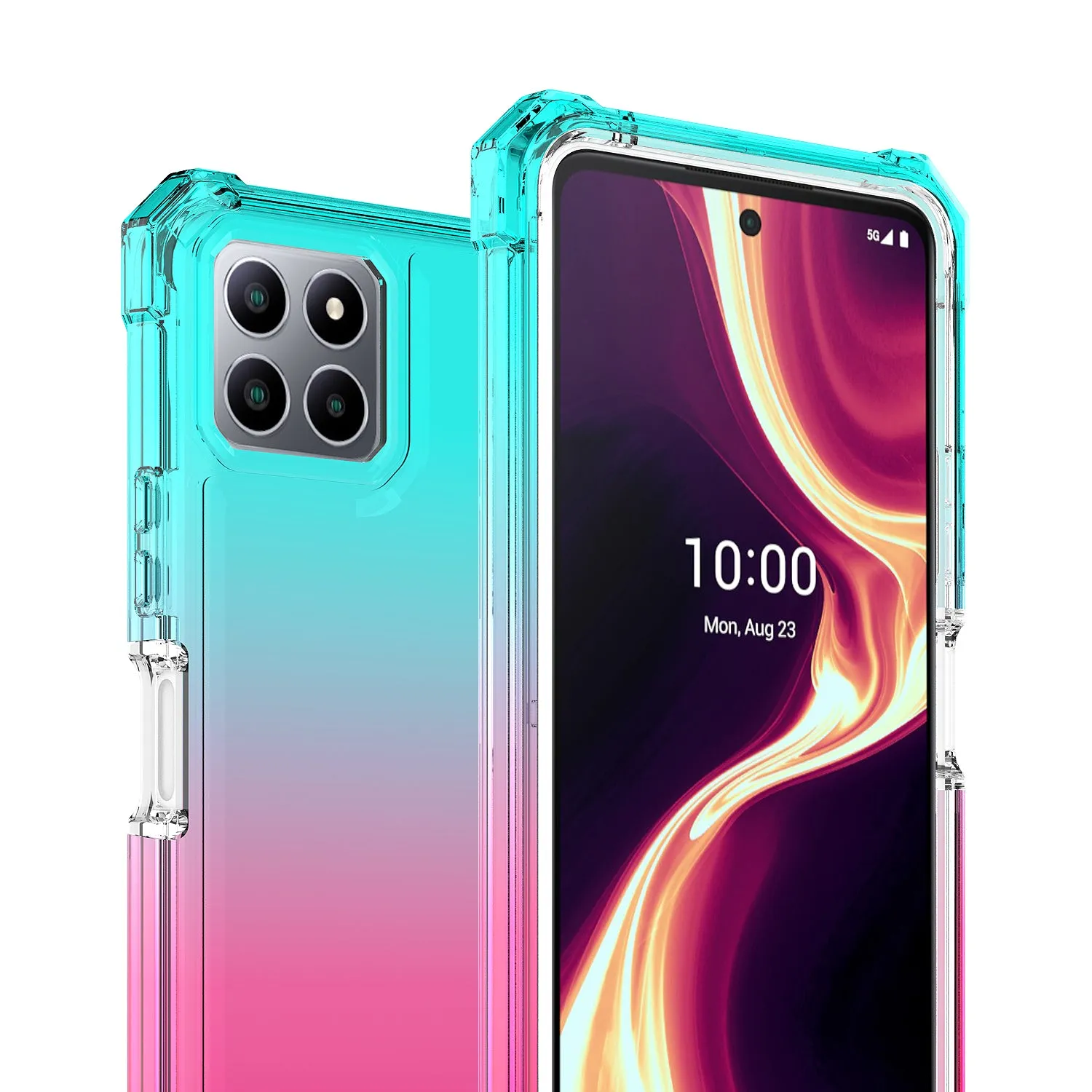 For Boost Celero 5g Plus Case with Temper Glass Screen Protector Full-Body Rugged Protection - Pink/Teal