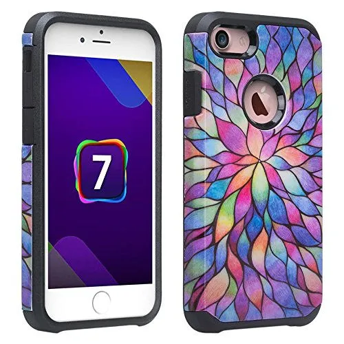 For iPhone 6S Case / 6 Case | Slim Hybrid Dual Layer Armor[Shock/Impact Resistant] Case for Apple Iphone 6S/6 - Rainbow Flower