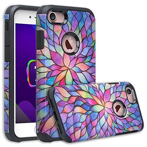 For iPhone 6S Case / 6 Case | Slim Hybrid Dual Layer Armor[Shock/Impact Resistant] Case for Apple Iphone 6S/6 - Rainbow Flower