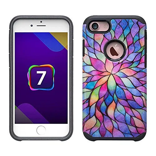 For iPhone 6S Case / 6 Case | Slim Hybrid Dual Layer Armor[Shock/Impact Resistant] Case for Apple Iphone 6S/6 - Rainbow Flower