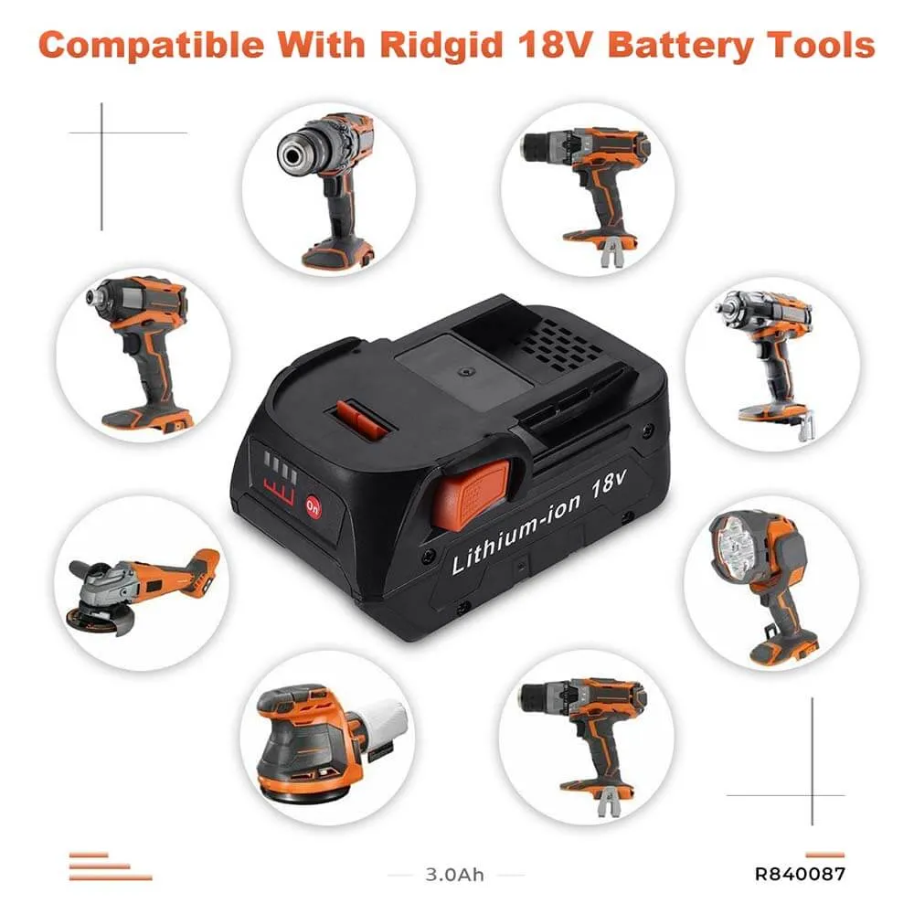 For Ridgid 18V battery 3.0Ah Replacement | R840085 Batteries 2 Pack