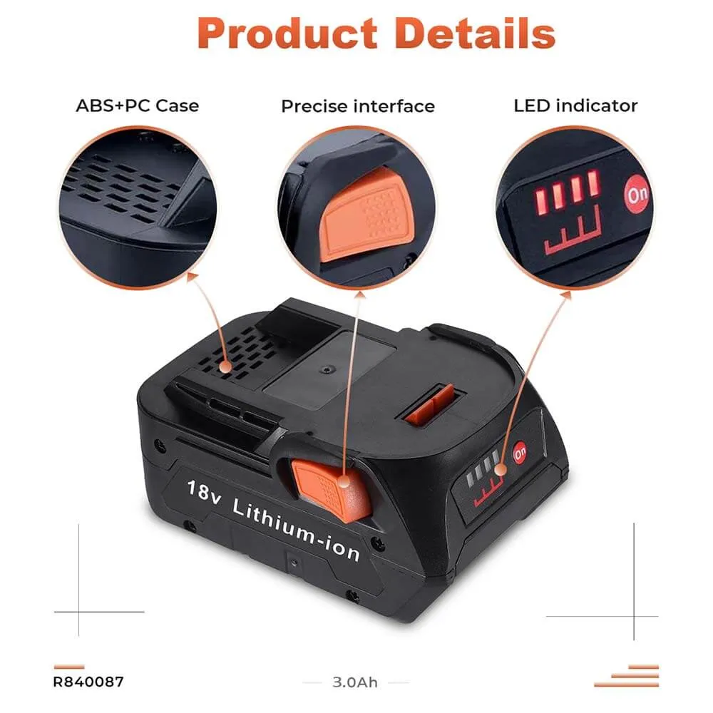 For Ridgid 18V battery 3.0Ah Replacement | R840085 Batteries 2 Pack