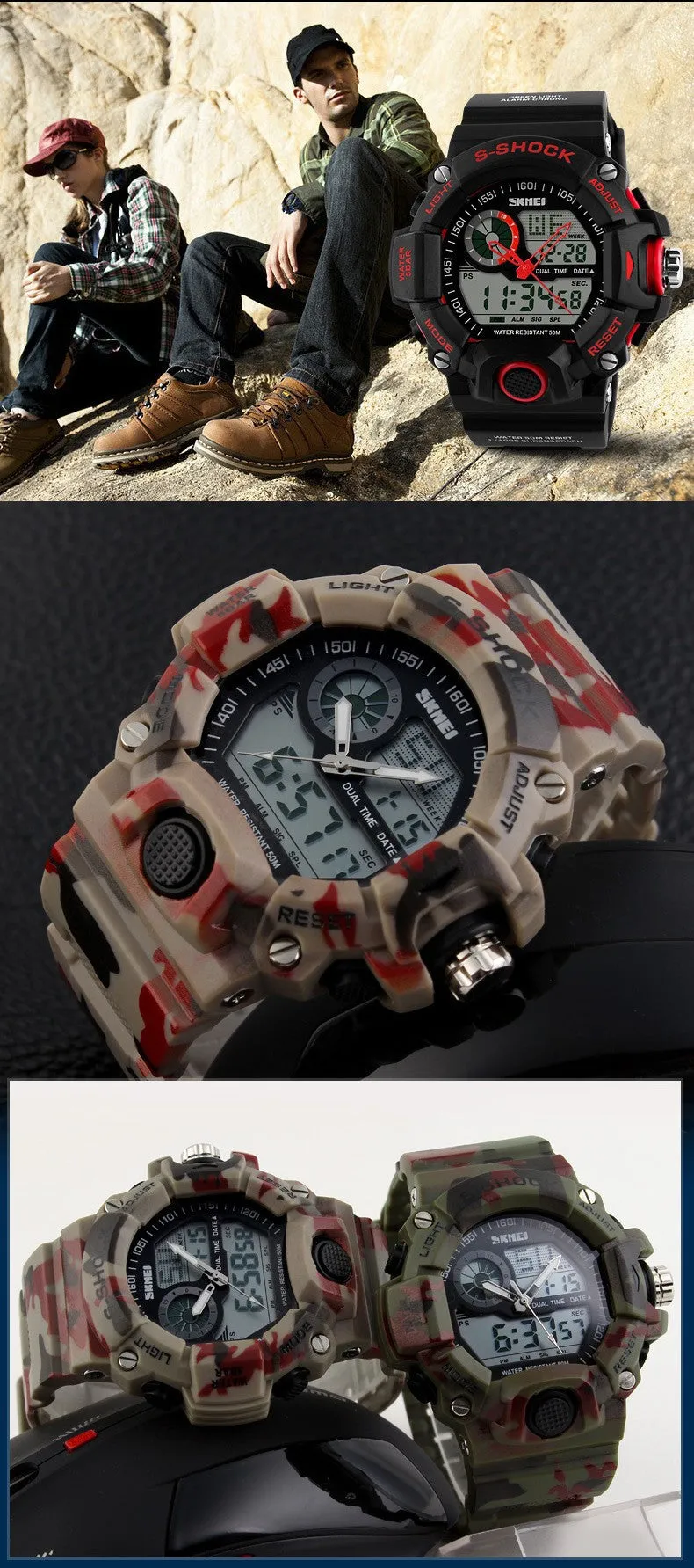 G Style Quartz Digital Camo Watch Men Dual Time Man Sports Watches Men Luxury Skmei S Shock Military Army