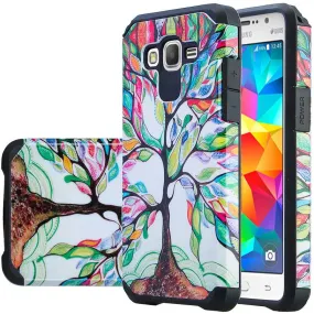 Galaxy Go Prime Case, Samsung Grand Prime Case [Impact Resistant] Hybrid Dual Layer Armor Defender Protective Case Cover for Galaxy Go Prime / Grand Prime - Colorful Tree