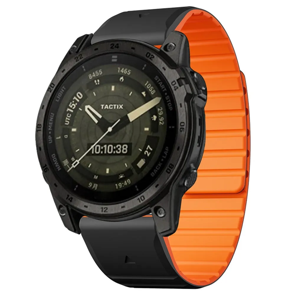 Garmin Quatix 6 Magnetic Silicone Dual Color Bracelet with 22mm quick release (joint circumference: 170-230mm) - Black / Orange