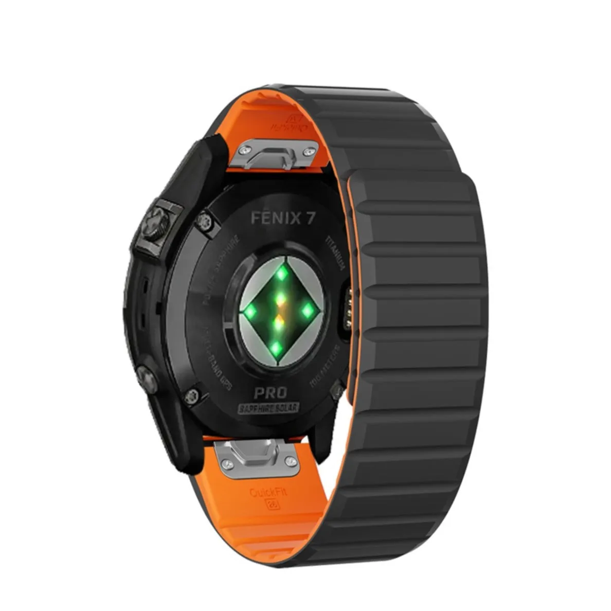 Garmin Quatix 6 Magnetic Silicone Dual Color Bracelet with 22mm quick release (joint circumference: 170-230mm) - Black / Orange