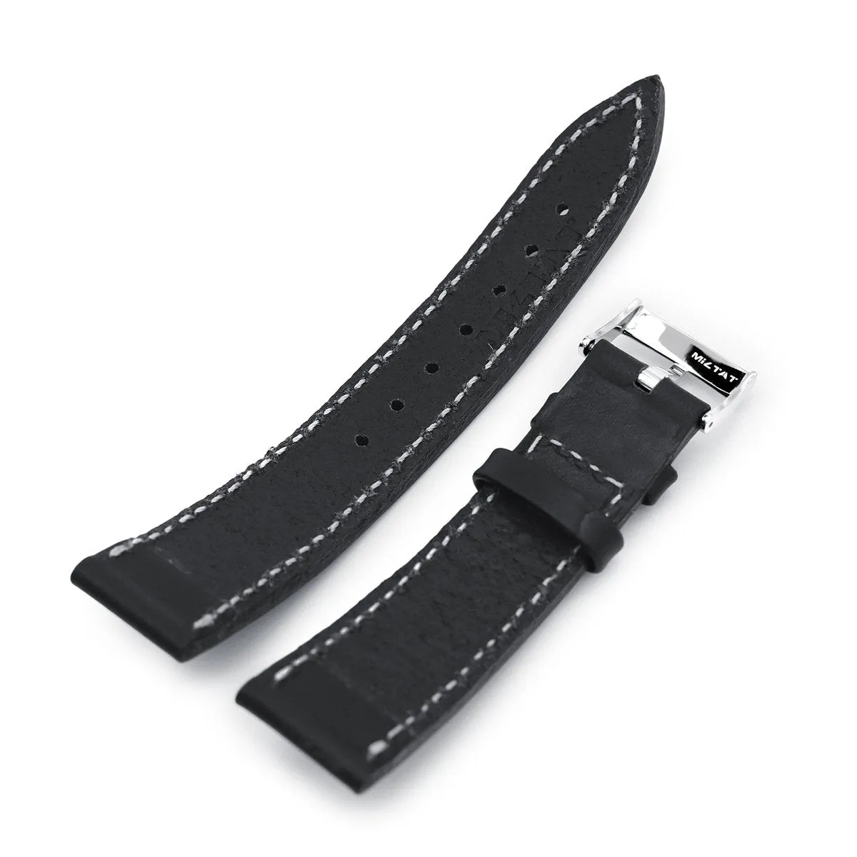 German made 20mm Matte Black Geniune Calf Watch Band, Polished