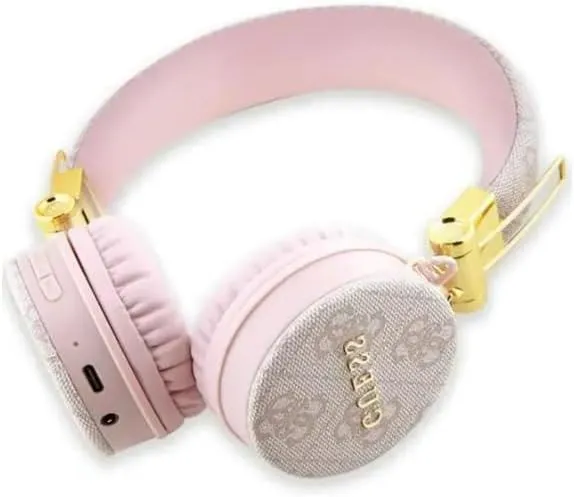 Guess 4G PU Leather with Metal Logo Wireless Headphones Pink - GUBH704GEMP