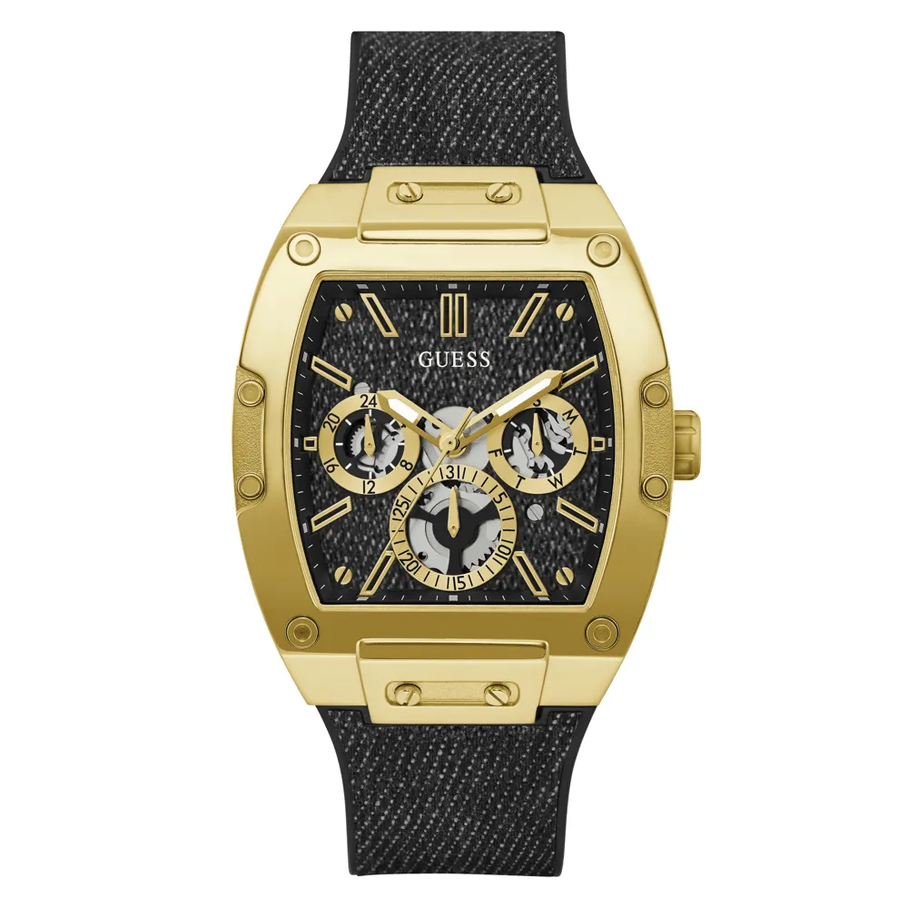 Guess Dress Phoenix Dress Gold-Tone Denim/Silicone Flex Strap Men's Watch GW0786G1