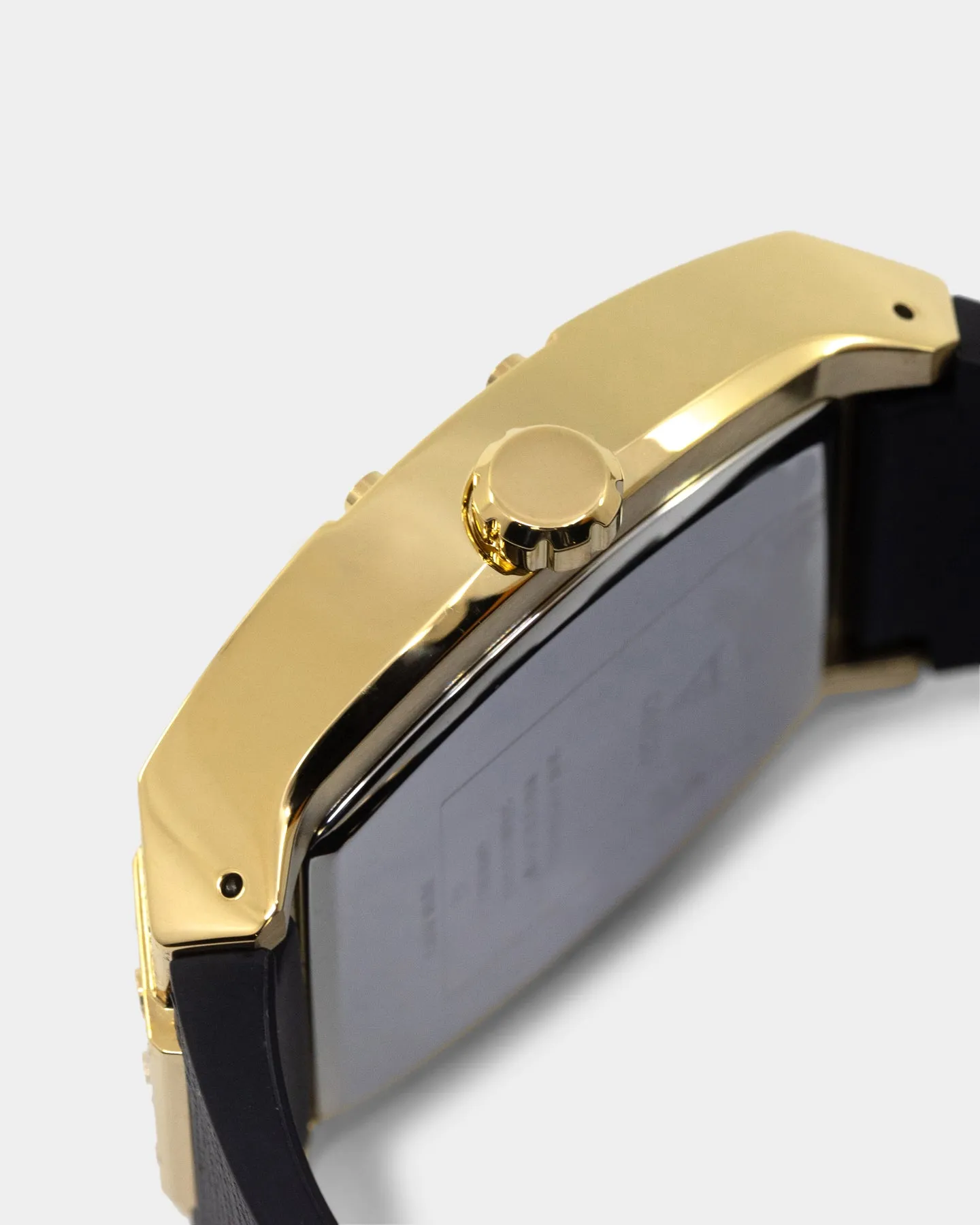 Guess Mainline Phoenix Gold Tone and Black Genuine Leather Flex Watch Gold