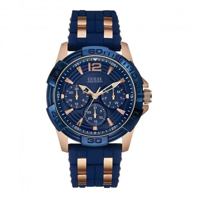 Guess Mens Blue Textured Silicone Strap Watch W0366G4