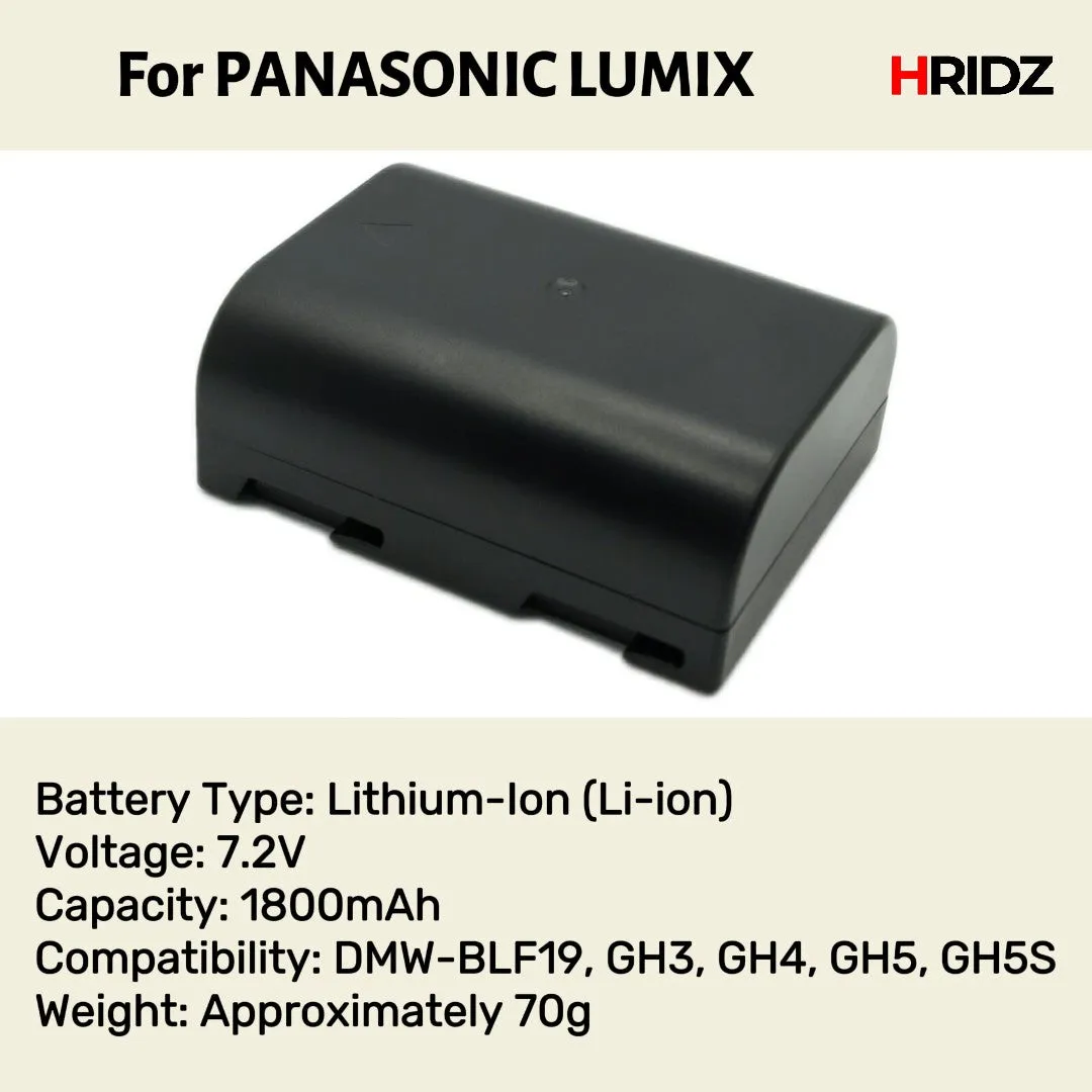 Hridz BLF19 Batteries & Charger Set for Panasonic DMW-BLF19 GH9 GH5s GH4 GH3