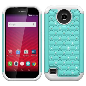 Huawei Union | Y538 Rhinestone Case , Slim Hybrid Dual Layer[Shock Resistant] Crystal Rhinestone Studded Case Cover - Baby Teal/White