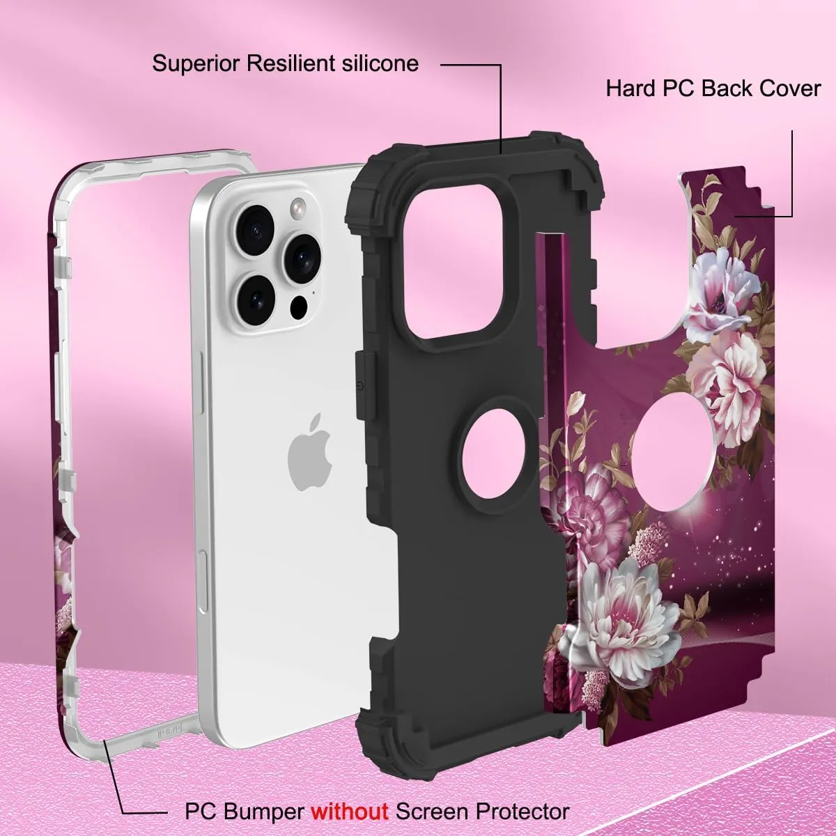 iPhone 16 Case 6.1", Heavy Duty Shockproof Protection Soft Silicone Bumpers Hybrid Protective Case