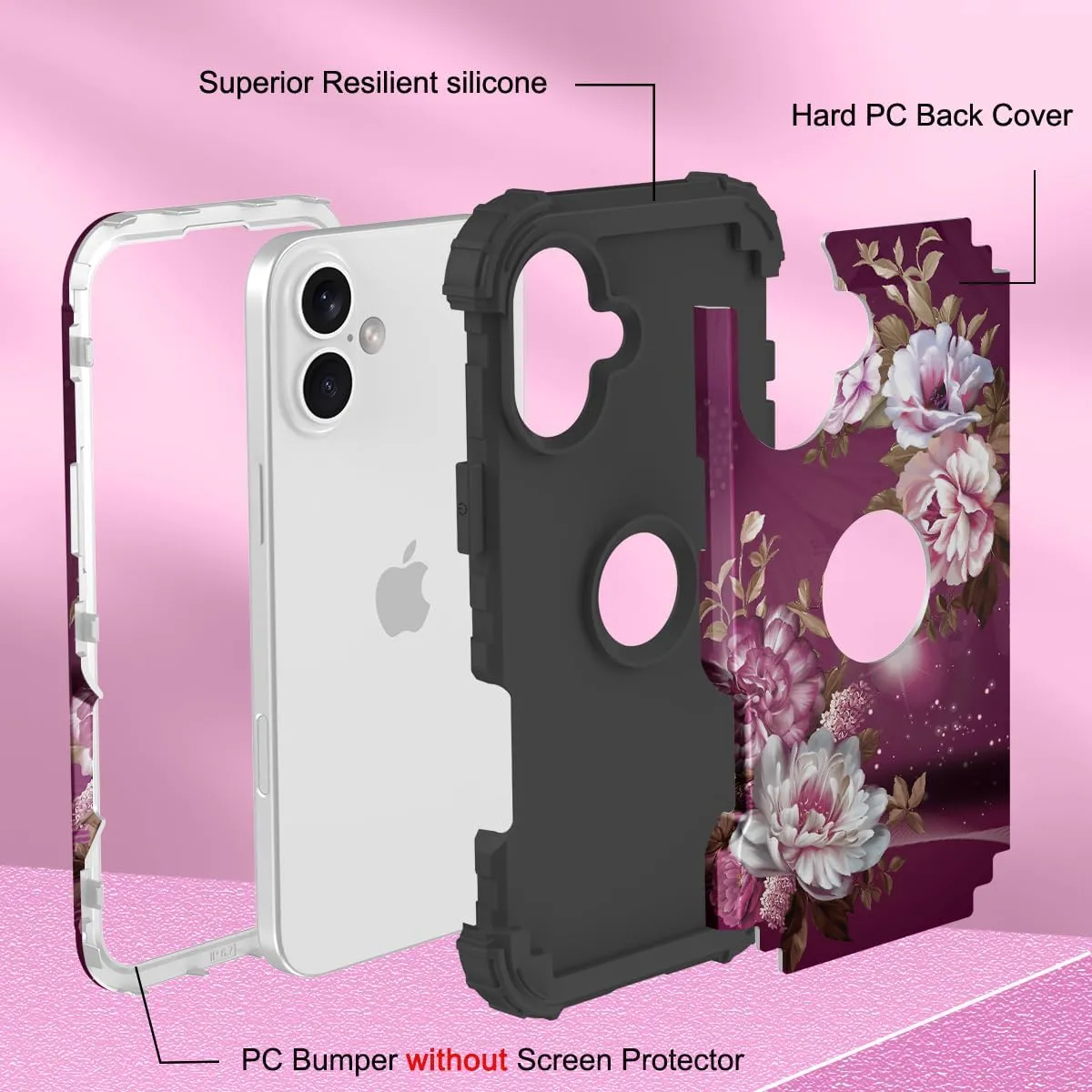 iPhone 16 Case 6.1", Heavy Duty Shockproof Protection Soft Silicone Bumpers Hybrid Protective Case