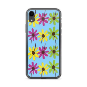 iPhone Colourful Hand Drawn Flower Petals Sky Blue Case