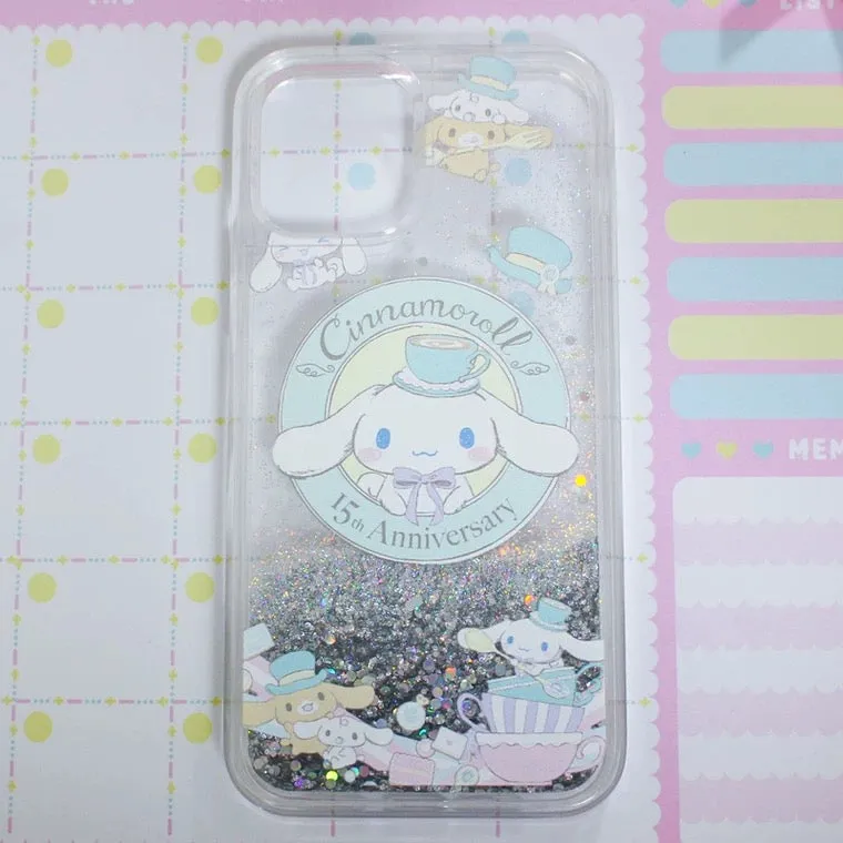 Japanese Cartoon Cinnamoroll Alice Tea Party - Silver Glitter QuickSand iPhone Case 6 7 8 PLUS SE2 XS XR X 11 12 13 14 15 Pro Promax 12mini 13mini