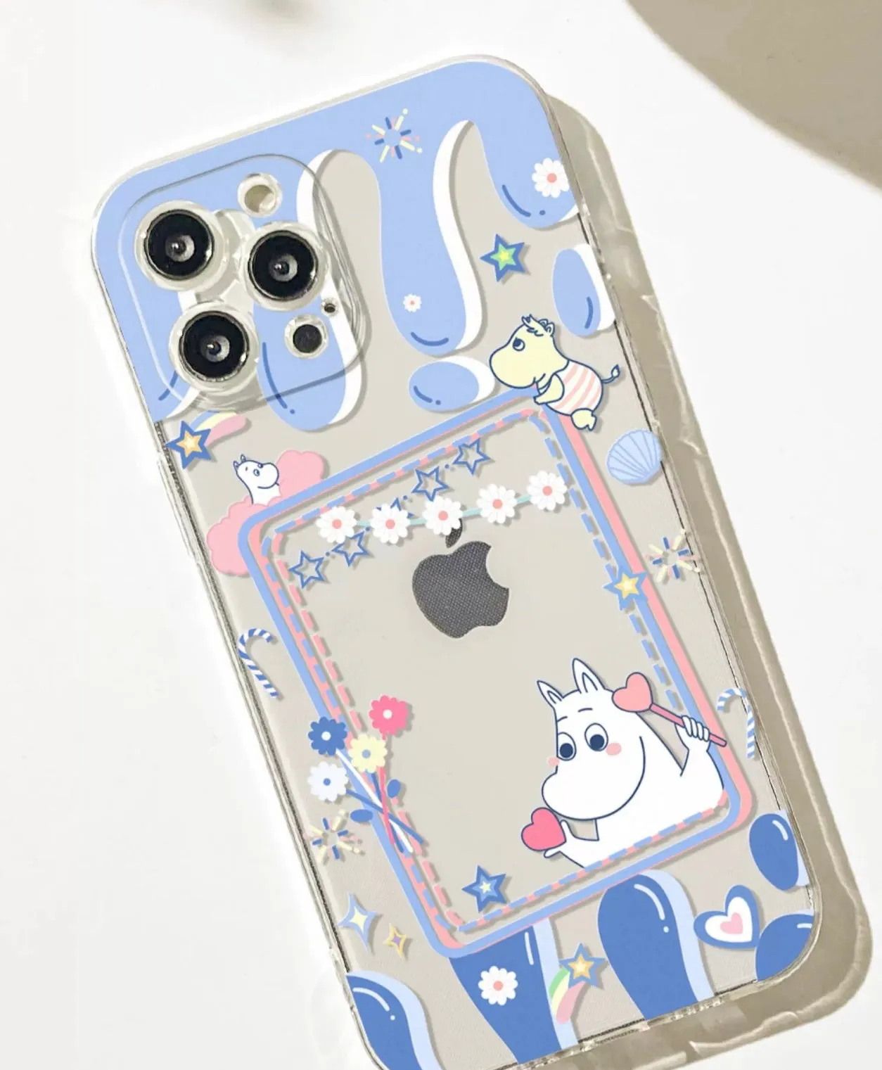 Japanese Cartoon Moomin with Flowers Photo Frame iPhone Case 6 7 8 PLUS SE2 XS XR X 11 12 13 14 15 Pro Promax 12mini 13mini