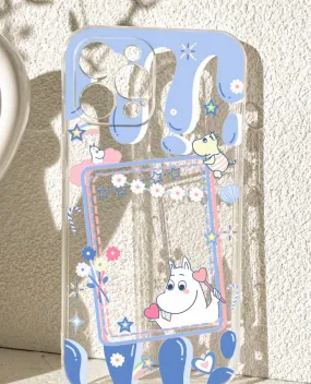 Japanese Cartoon Moomin with Flowers Photo Frame iPhone Case 6 7 8 PLUS SE2 XS XR X 11 12 13 14 15 Pro Promax 12mini 13mini