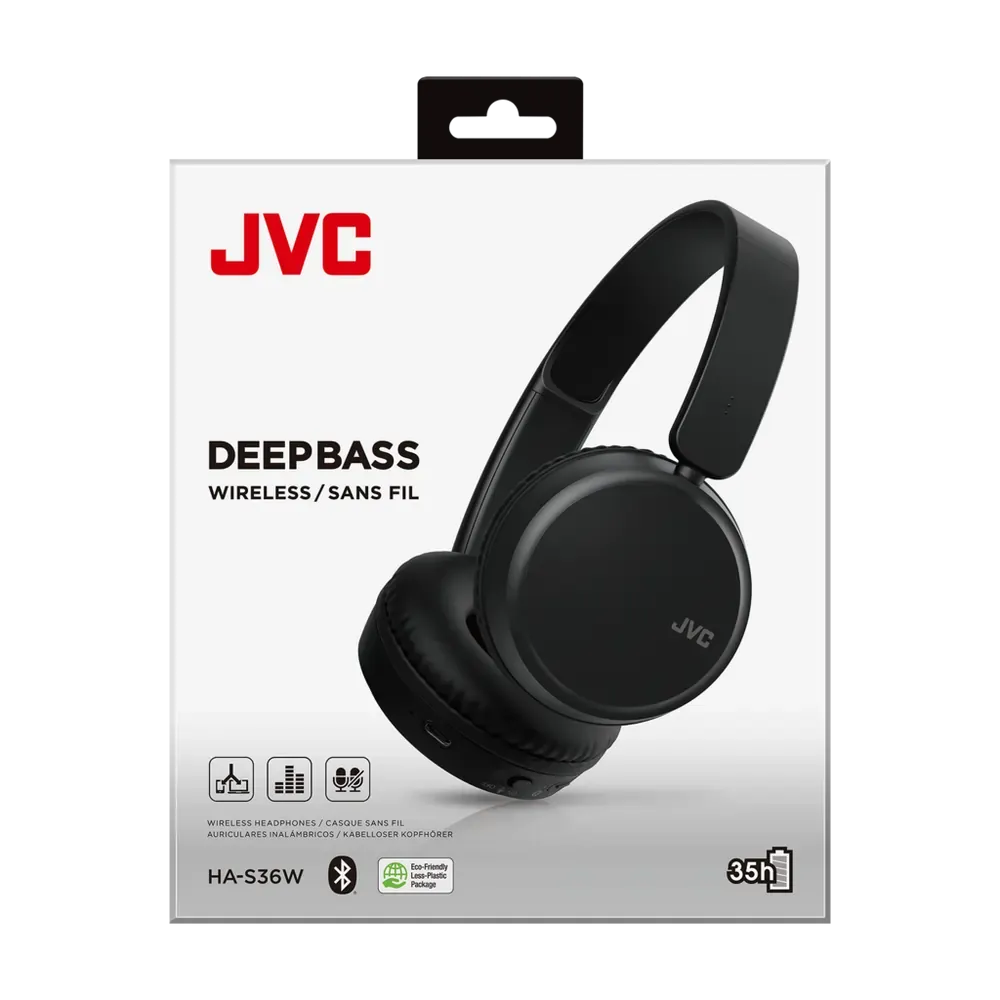 JVC HAS36WBU Wireless Bluetooth Over-Ear Headphones, Black