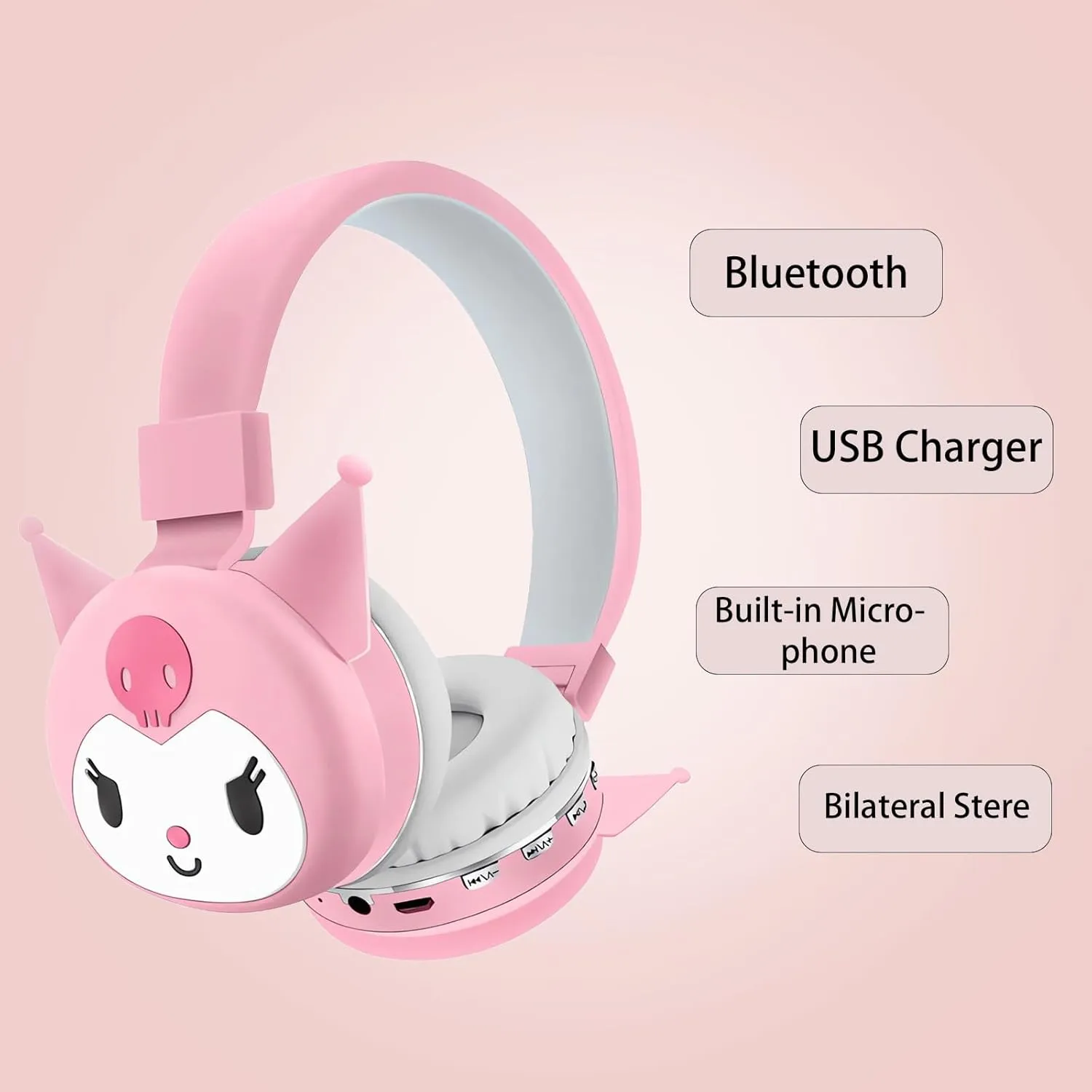 Kuromi Design Wireless Headphones for Kids (Pink)