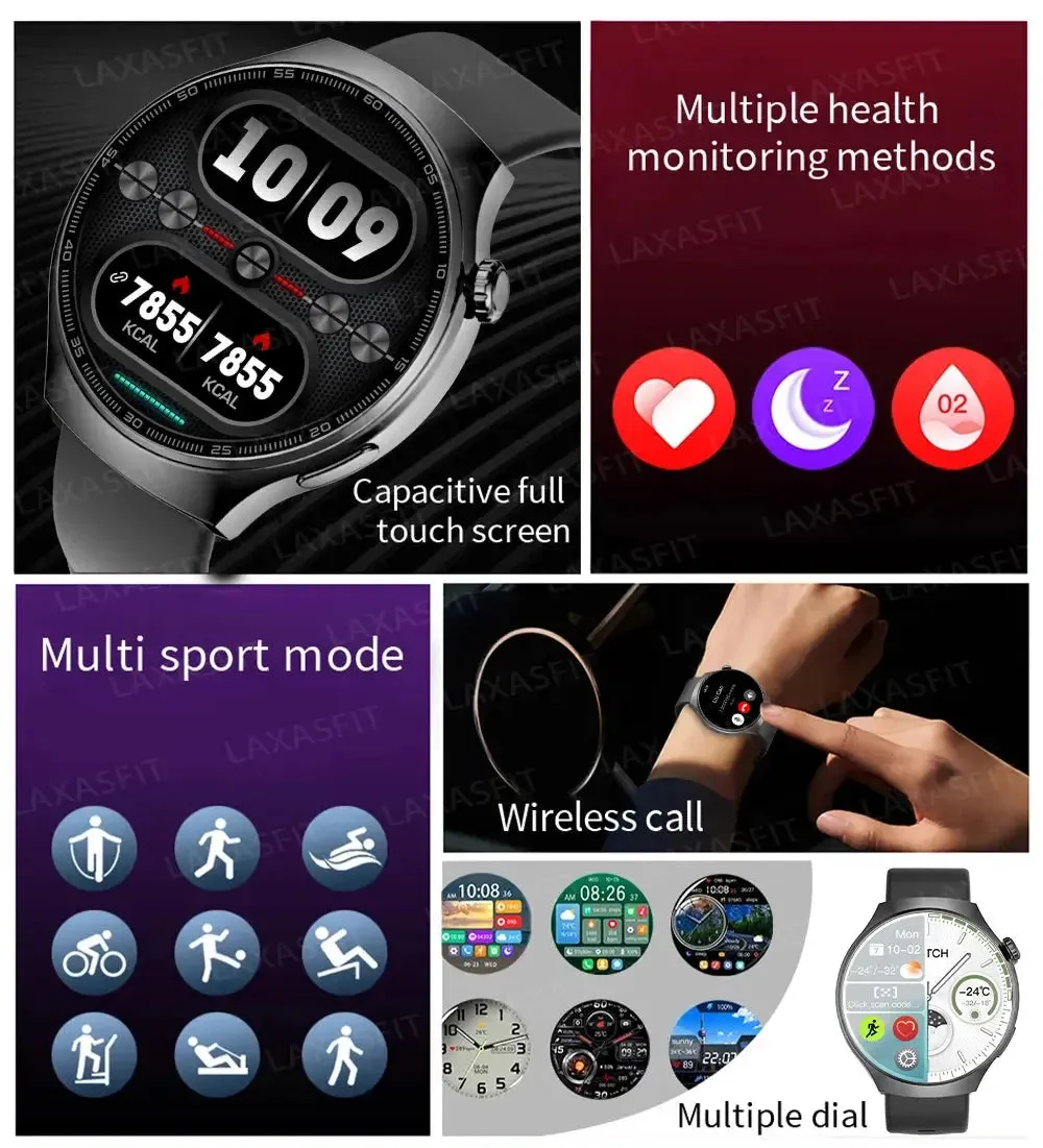 LAXASFIT New GT4 PRO Multi-function Smart Watch Bluetooth Call Men's Fashion Watch Multi Sport Mode Smart Watch Holiday Gift