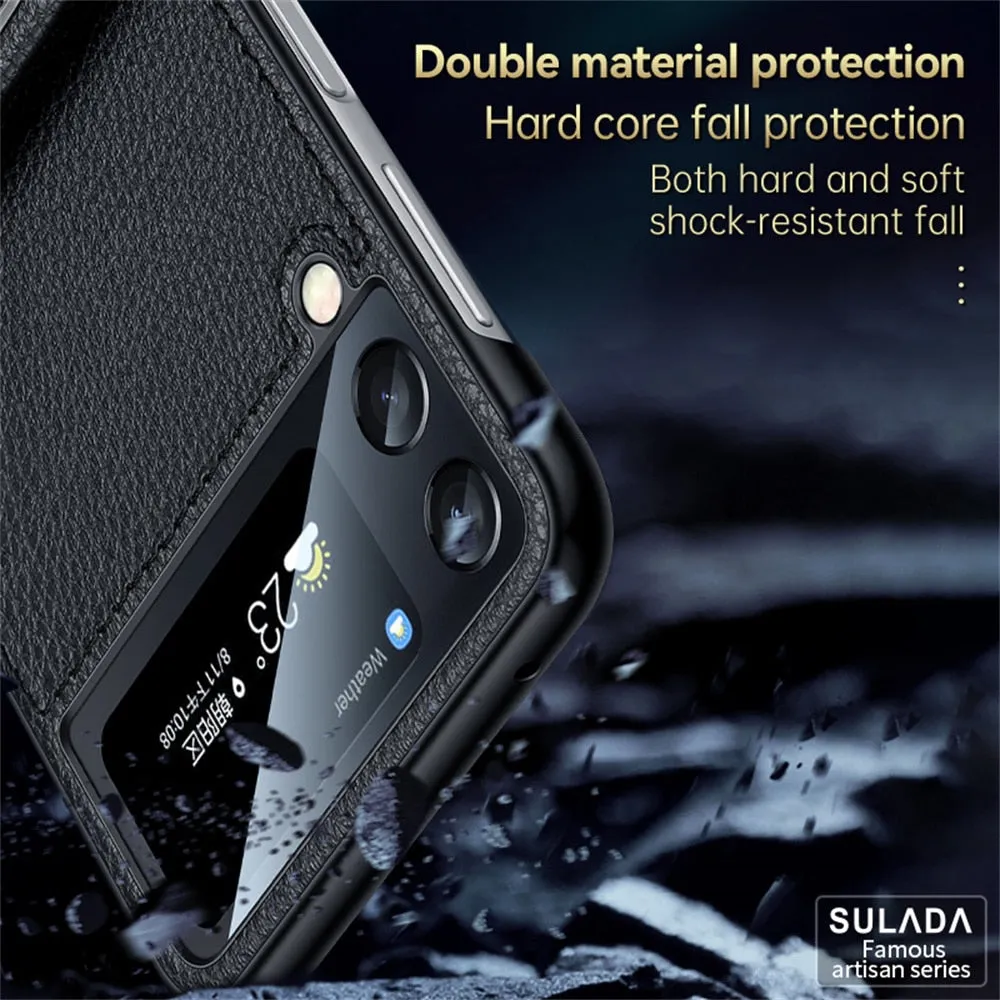 Leather Hard Phone Case With Leather Bracket For Samsung Galaxy Z Flip 4 3