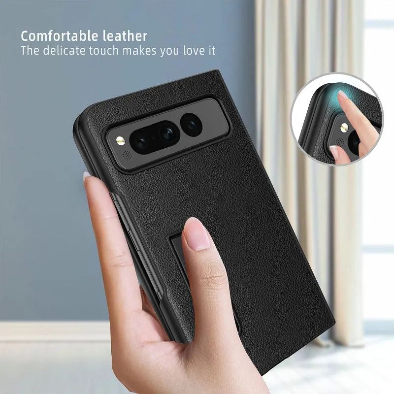 Leather Shockproof Phone Case With Invisible Kickstand For Google Pixel Fold