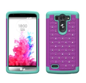 LG G3 s | LG G3 mini | LG G3 Beat | LG G3 Vigor | LG D725 | LG D722 Rhinestone Case , Slim Hybrid Dual Layer[Shock Resistant] Crystal Rhinestone Studded Case Cover - Purple/Teal