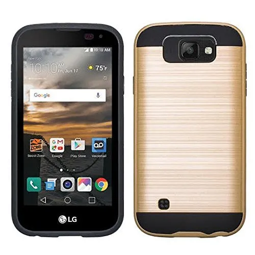 LG K3 Case, Slim Hybrid Dual Layer[Shock Resistant] Case for LG K3 - Brush Gold