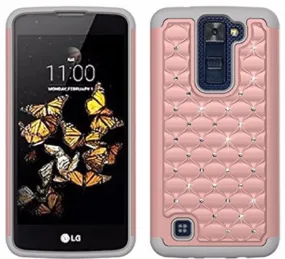 LG K8 Case | LG Escape 3 Case, Crystal Rhinestone Studded Slim Hybrid Dual Layer Case for LG K8/Escape 3 - Pink/Grey