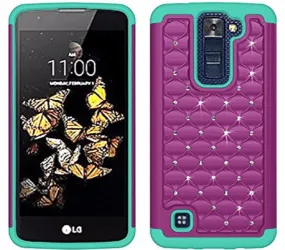 LG K8 Case | LG Escape 3 Case, Crystal Rhinestone Studded Slim Hybrid Dual Layer Case for LG K8/Escape 3 -Purple/Teal