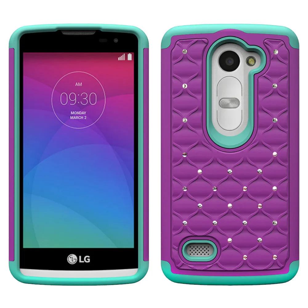 LG Leon LTE Case | Lg Tribute 2 Case | LG Power | LG Sunset | LG Destiny | LG Risio Case, Diamond Rhinestone Slim Hybrid Case - Purple/Teal