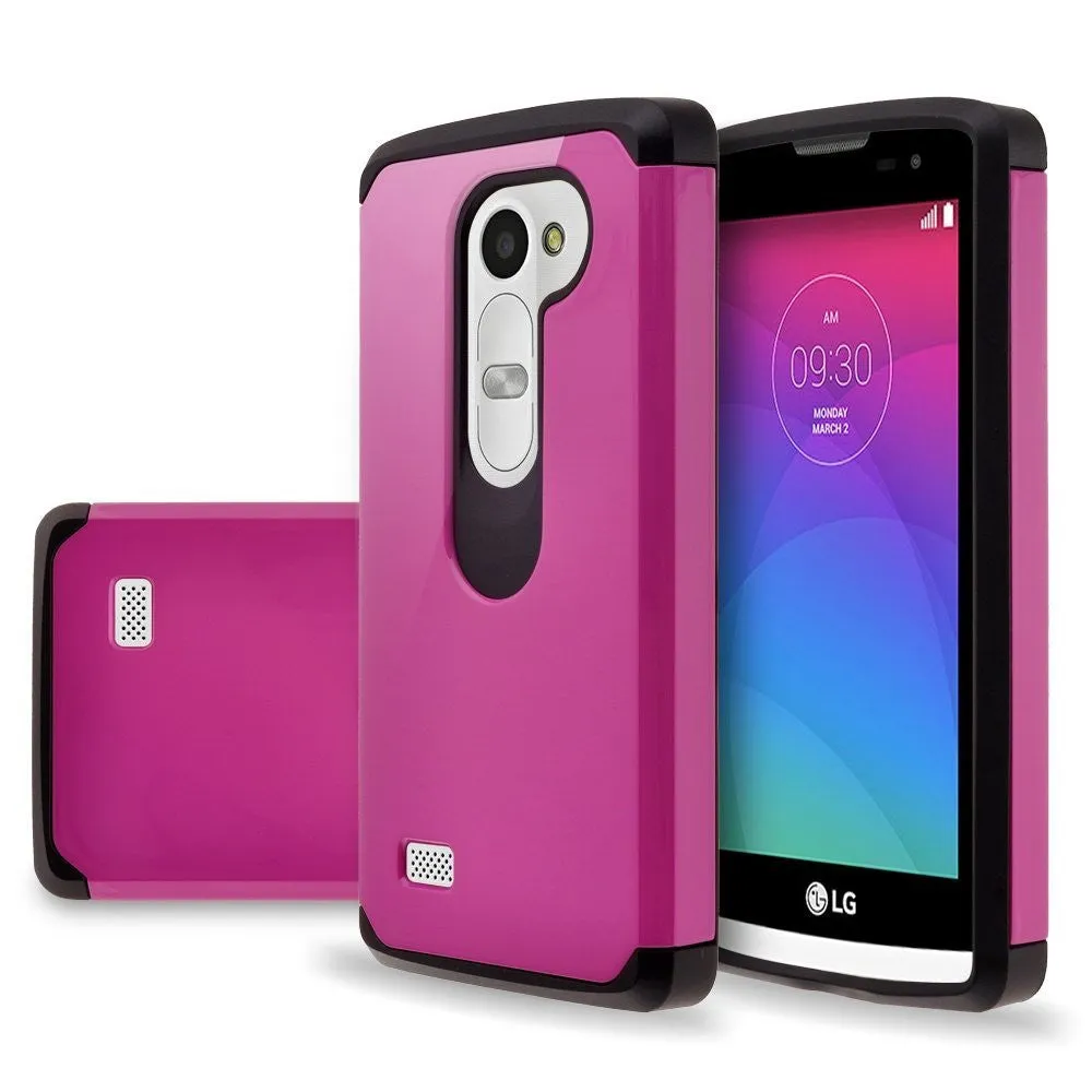 LG Leon LTE Case | Lg Tribute 2 Case | LG Power | LG Sunset | LG Destiny | LG Risio Case, Slim Hybrid [Shock/Impact] Absorption Dual Layer Case - Hot Pink