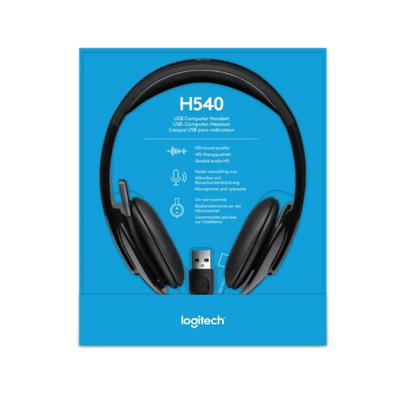 Logitech H540 Over Ear Headset Microphone Wired USB Headphones Stereo